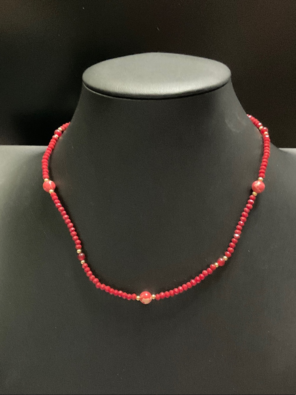 Classic Red Beaded Necklace with Gold Accent Beads